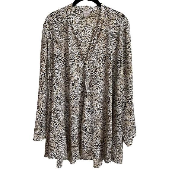 Chico's‎ Size 3 XL Button Up Long Sleeve Animal Print Blouse Brown Tan - Picture 1 of 7